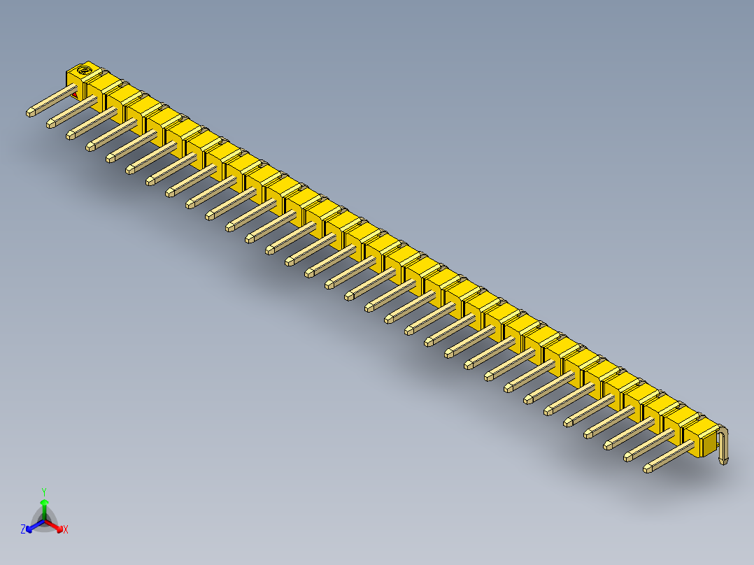 彩色公排针 100mil 2.54mm 系列-DS1022_yellow_1x32p_100mil_TypeD_rev1.0主视图