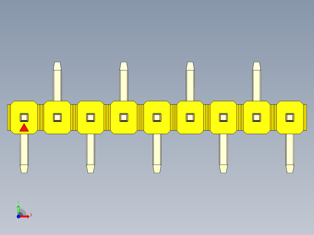 彩色公排针 100mil 2.54mm 系列-DS1022_yellow_09p_100mil_Type_SMT_R2_rev1.0前视图