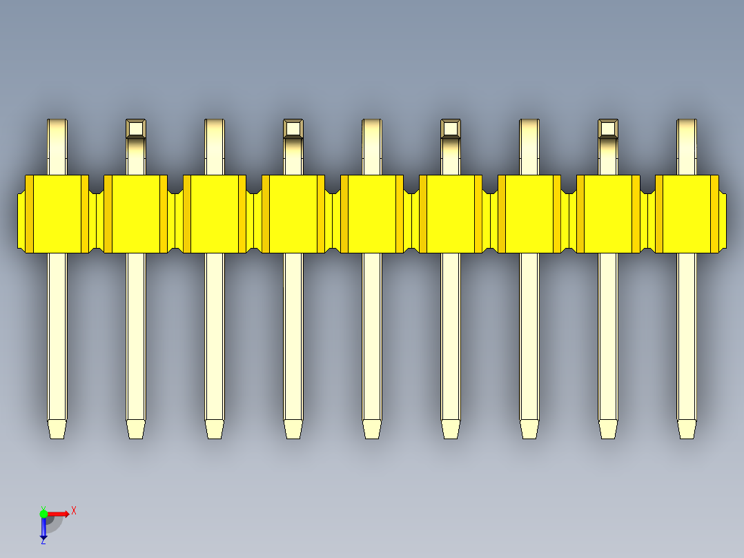 彩色公排针 100mil 2.54mm 系列-DS1022_yellow_09p_100mil_Type_SMT_R2_rev1.0俯视图