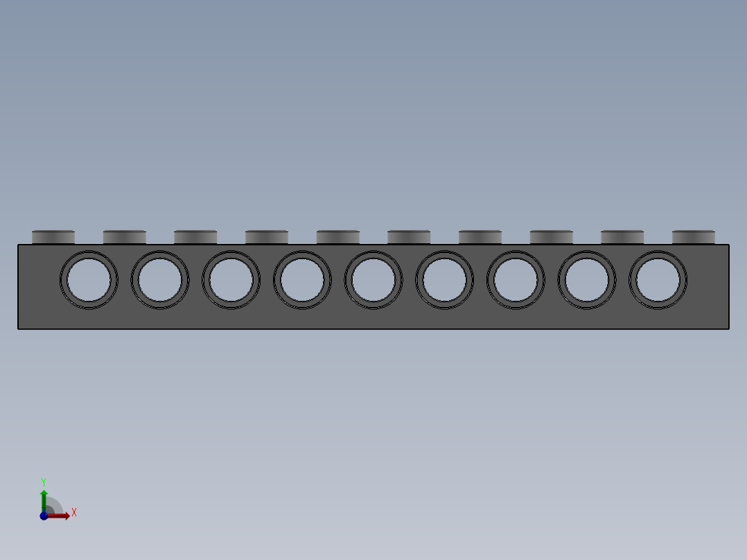 乐高机械组积木（横梁）-273001 White Technic Brick 1 x 10 with Holes前视图