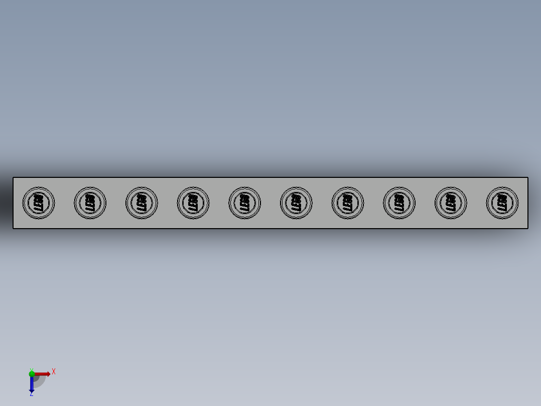 乐高机械组积木（横梁）-273001 White Technic Brick 1 x 10 with Holes俯视图