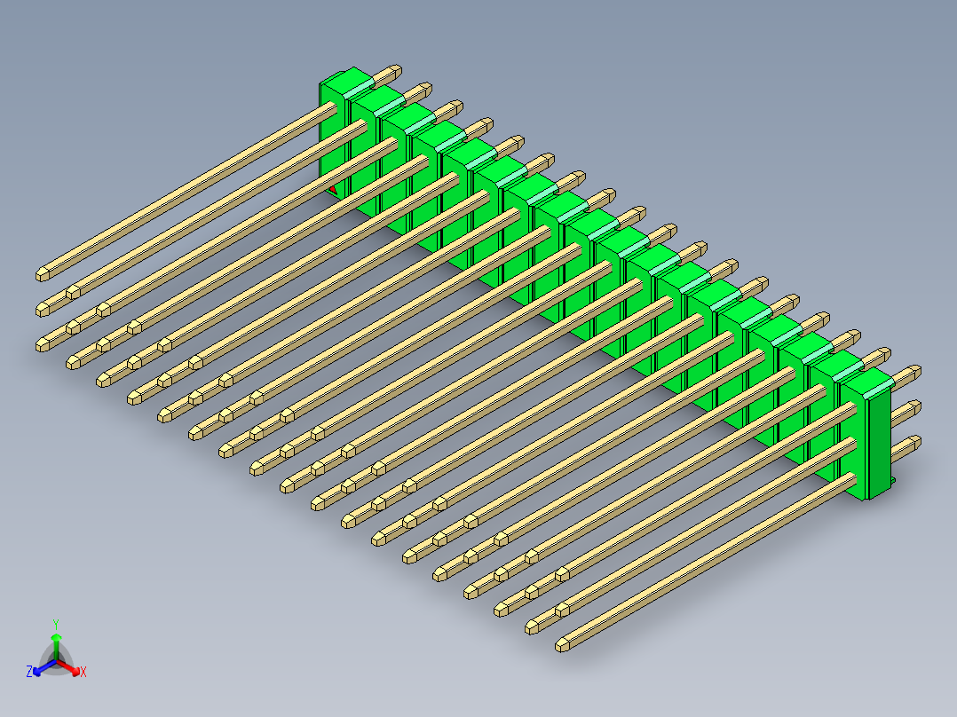 彩色公头100mil（2.54mm）系列-DS1021_green_3x18p_100mil_Type43_rev1.0正等轴测图