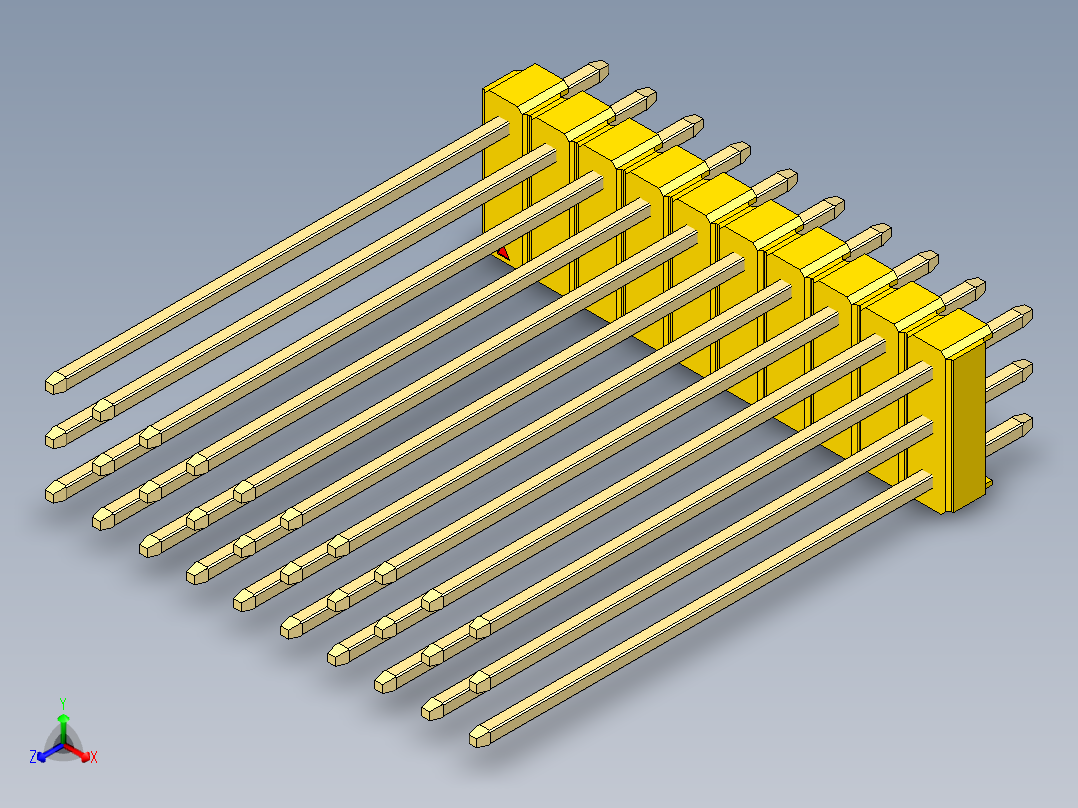 彩色公头100mil（2.54mm）系列-DS1021_yellow_3x10p_100mil_Type43_rev1.0主视图