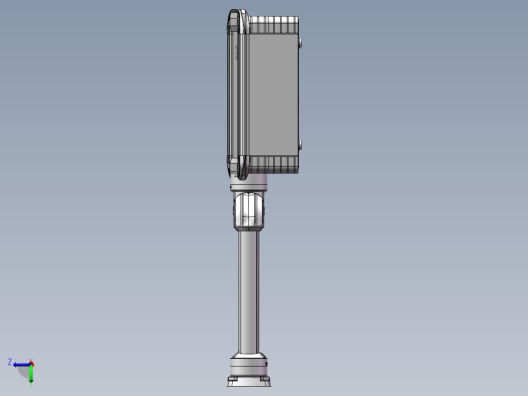向上旋转底座+转角+90度箱体连接器+控制箱右视图
