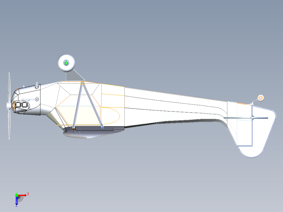 J-3 Cub是一架美国轻型飞机俯视图