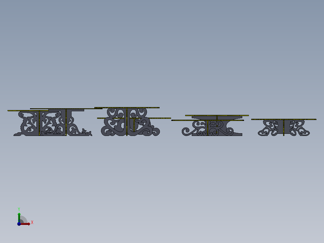 激光下料拼图艺术餐桌AutoCAD, SOLIDWORKS 2016前视图