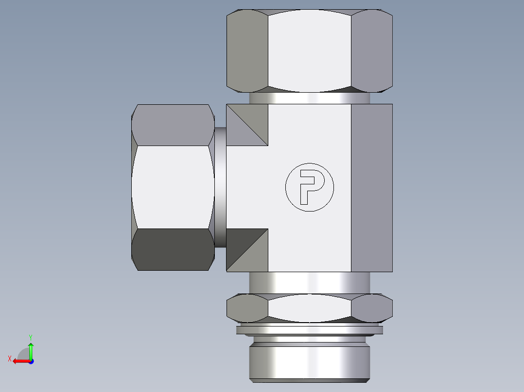 卡套式工业通用硬管接头EO_Adjustable_locknut_run_tee_LEE30SMCF后视图