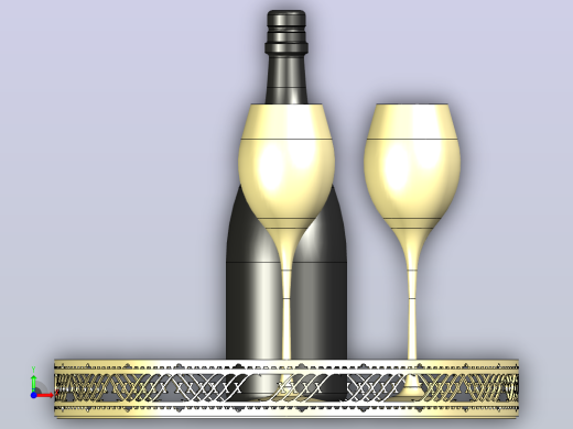金属托盘上摆放着香槟酒瓶和酒杯前视缩略图