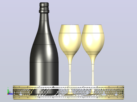 金属托盘上摆放着香槟酒瓶和酒杯左视缩略图
