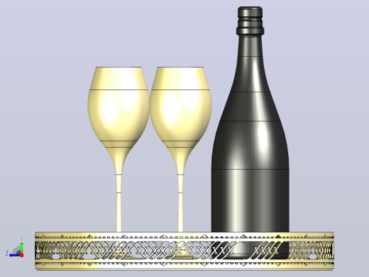 金属托盘上摆放着香槟酒瓶和酒杯右视缩略图