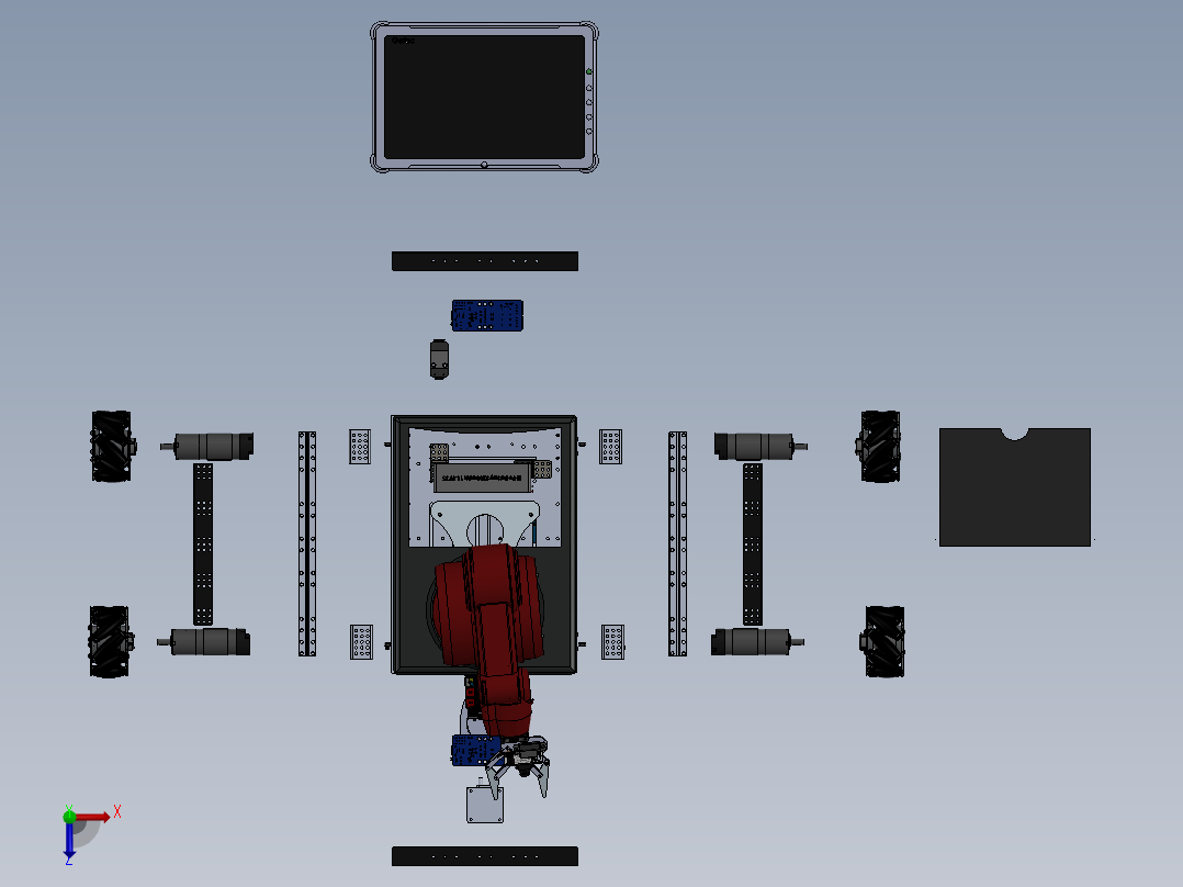 麦克纳姆轮工业机器臂车3D模型图纸 Solidworks设计俯视图