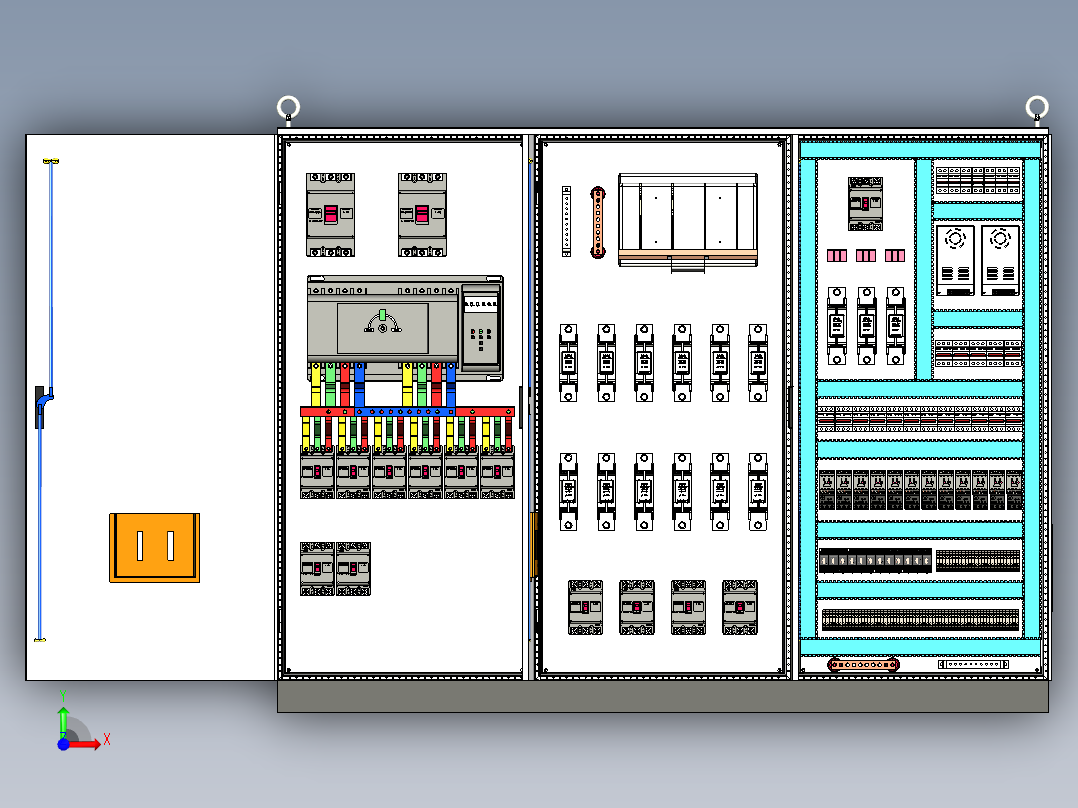 三柜组装双电源刀开关消防风机控制柜 55876前视图