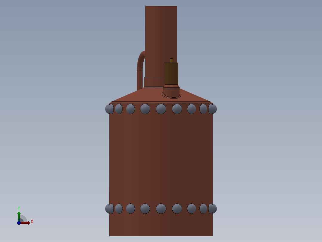 压力容积、蒸汽过热的立式锅炉前视图