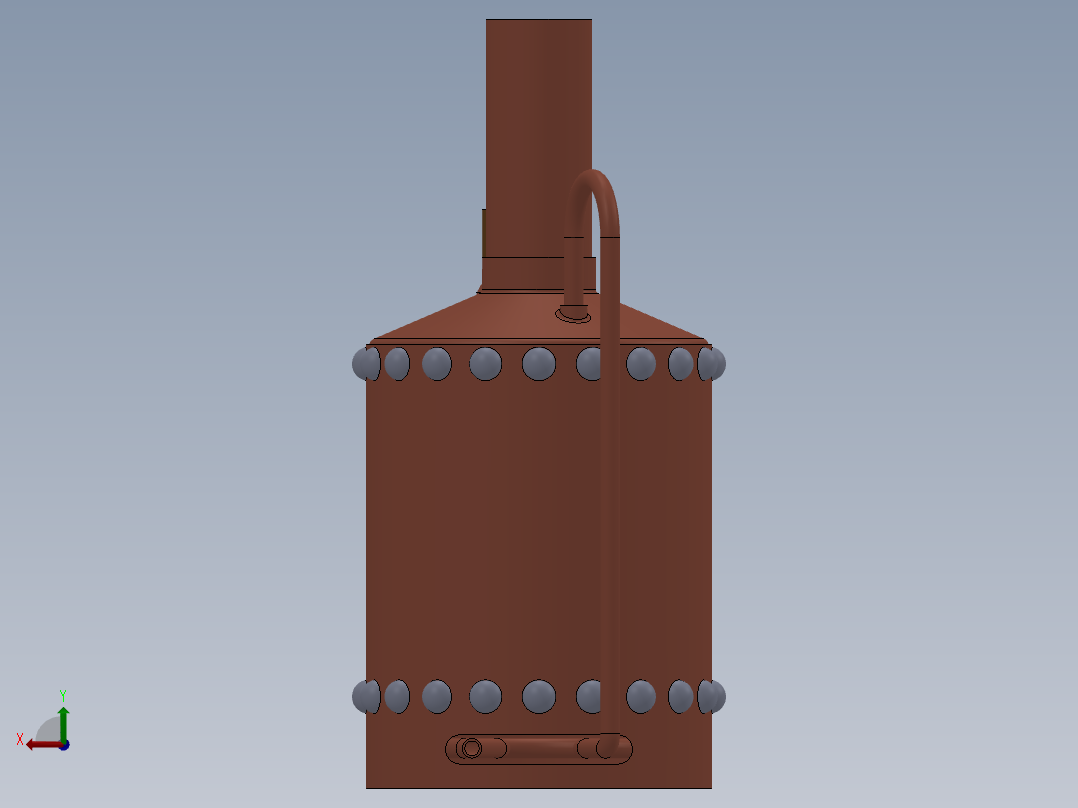 压力容积、蒸汽过热的立式锅炉后视图