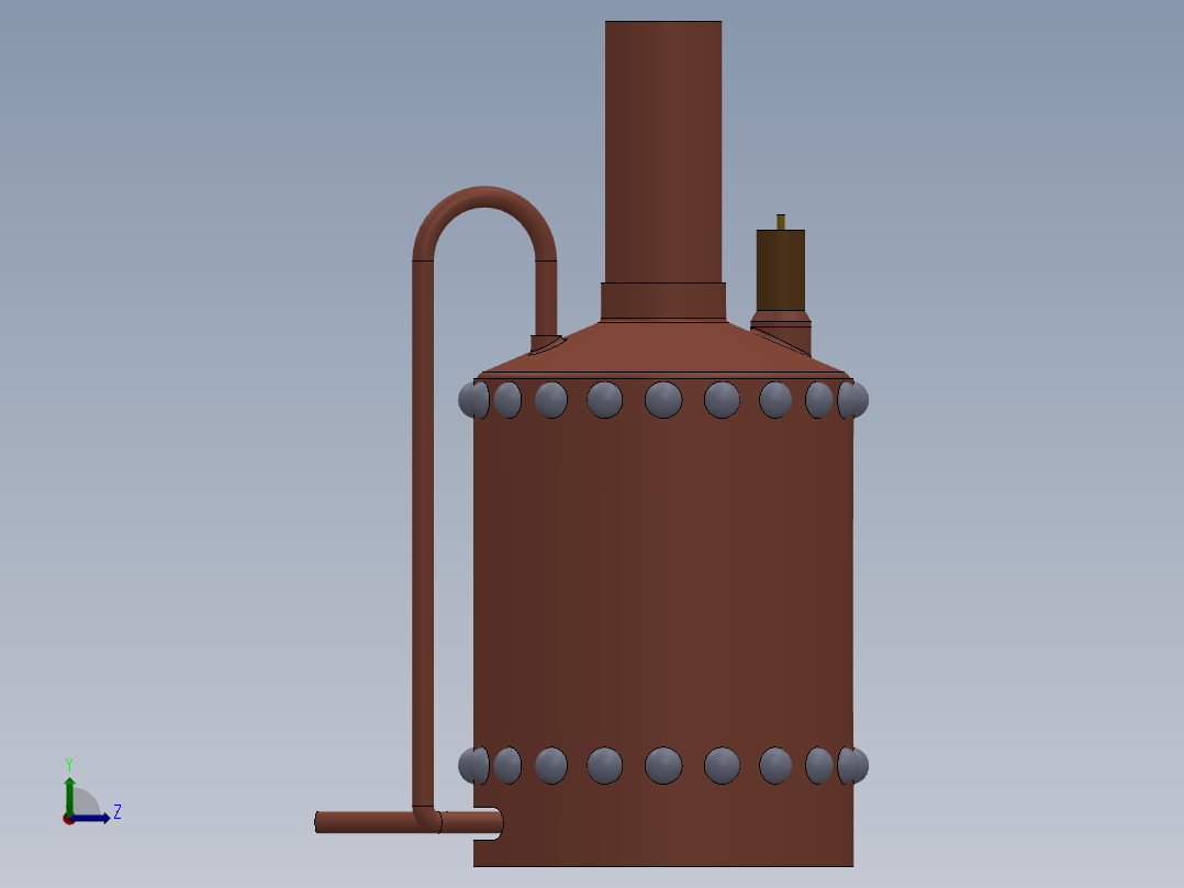 压力容积、蒸汽过热的立式锅炉左视图