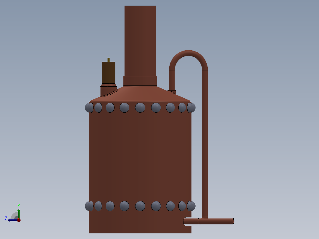 压力容积、蒸汽过热的立式锅炉右视图