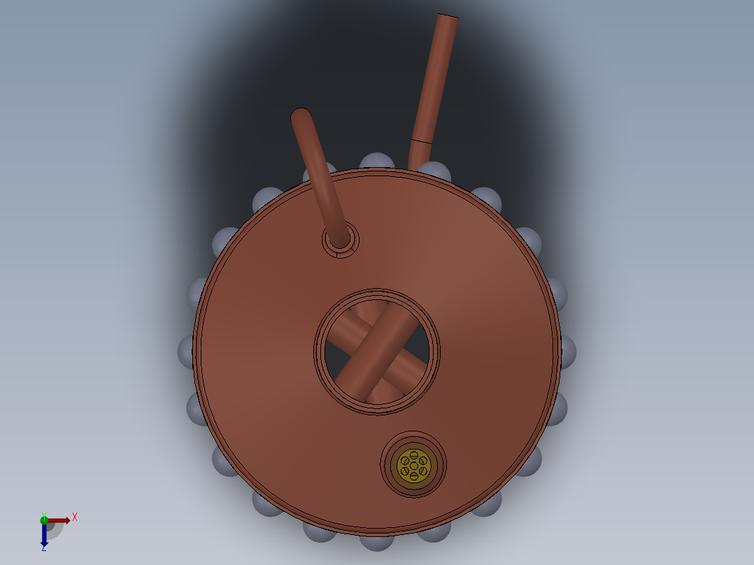 压力容积、蒸汽过热的立式锅炉俯视图