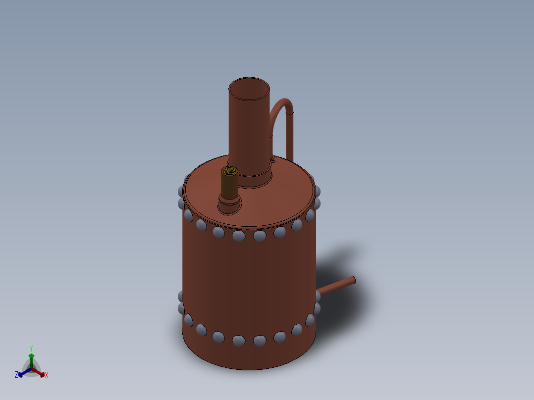 压力容积、蒸汽过热的立式锅炉正等轴测图