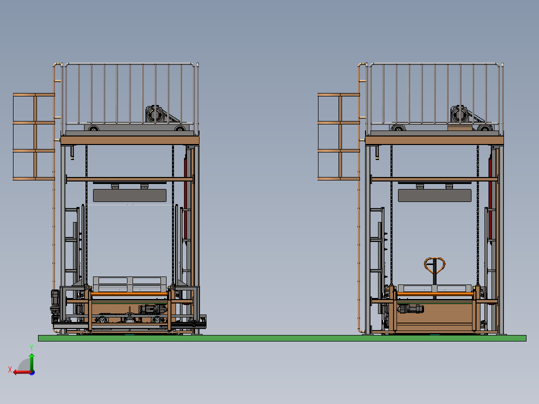 物流双托盘提升机sw18可编辑后视图