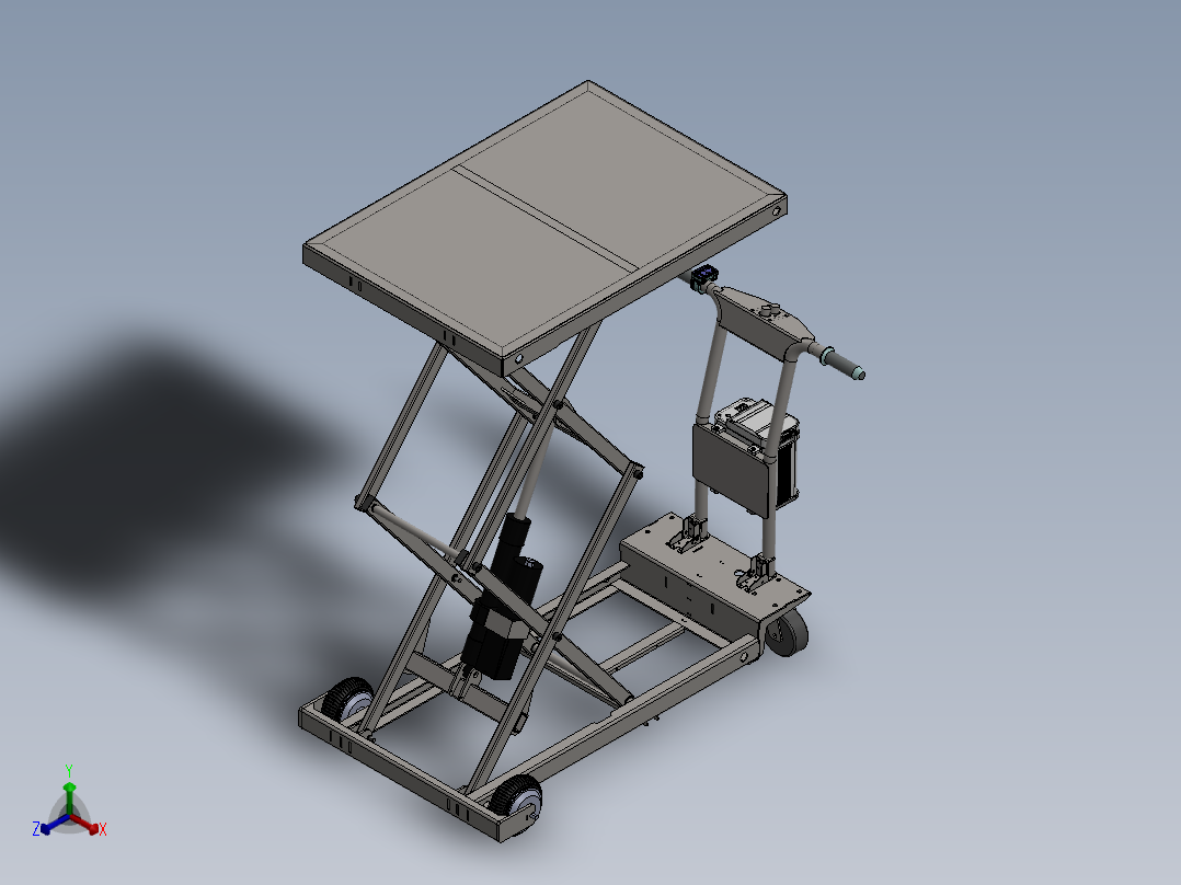 可折叠式剪叉电动升降手推车sw22可编辑正等轴测图
