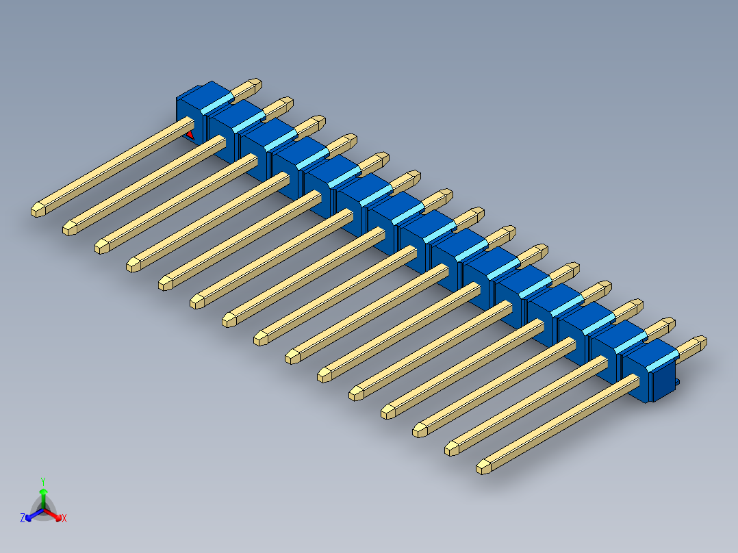 彩色公头100mil（2.54mm）系列-DS1021_blue_1x15p_100mil_Type5_rev1.0主视图