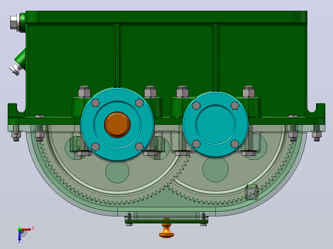 二级同轴减速器设计（SW+CAD）俯视图