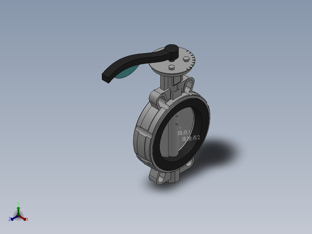 对夹式手动蝶阀-铸铁 DN50-DN600正等轴测图