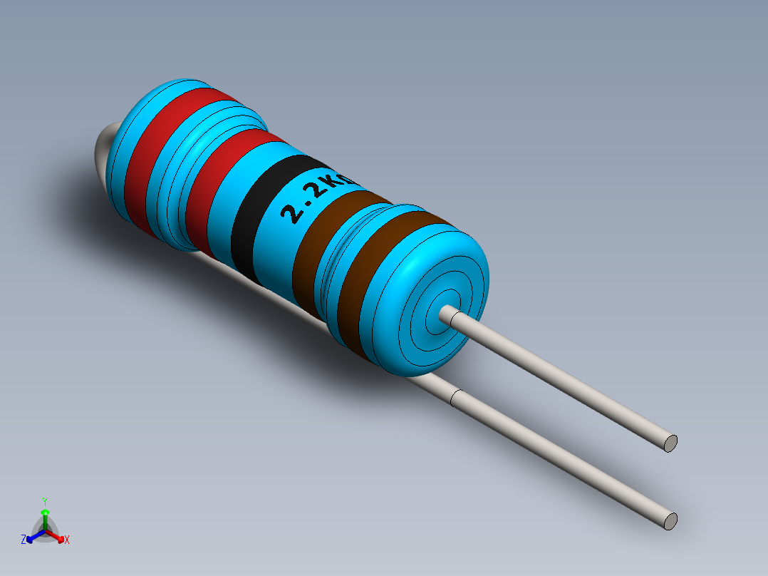 电容器 二极管 电阻器-Resistor Vertical 2.2K Ohm 1W正等轴测图