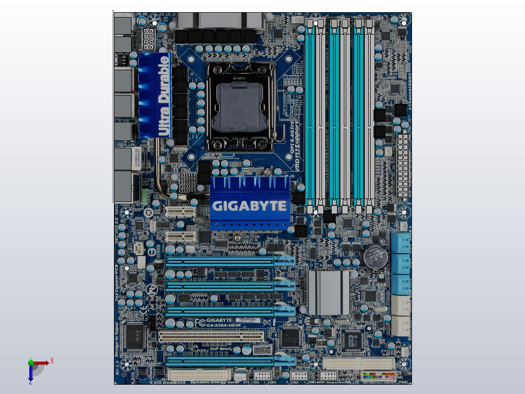 技嘉X58a-UD3R主板LGA1366俯视图