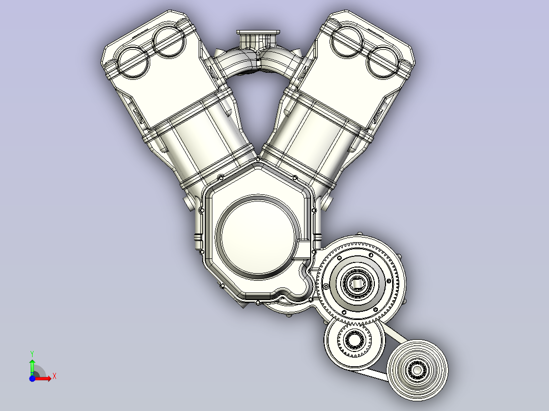 V4摩托车发动机前视图