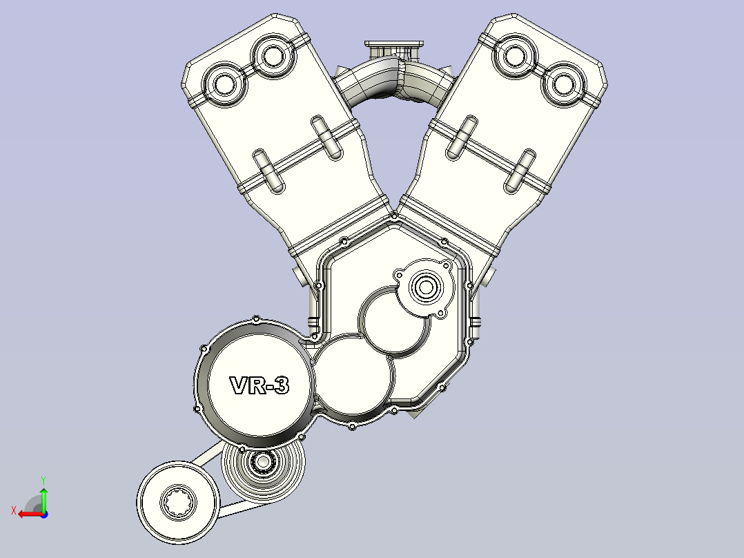 V4摩托车发动机后视图