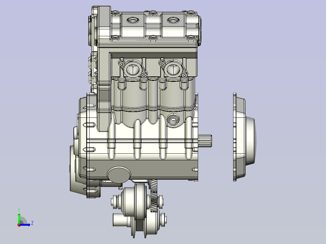 V4摩托车发动机左视图