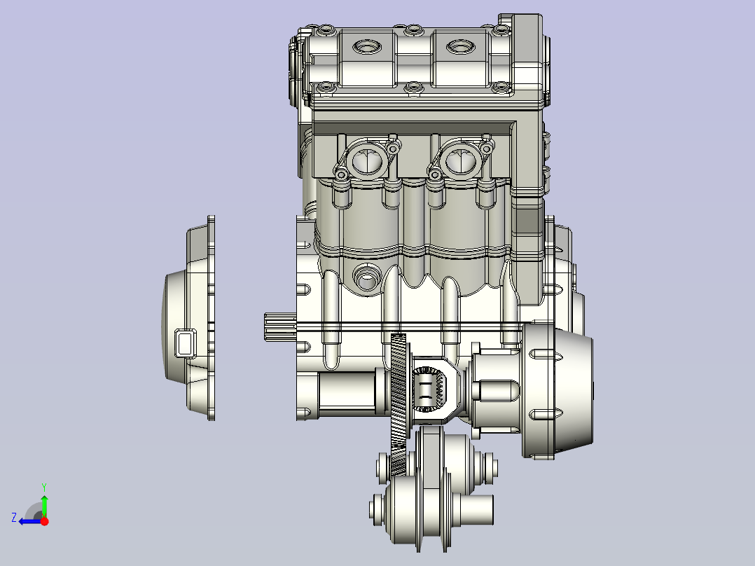 V4摩托车发动机右视图