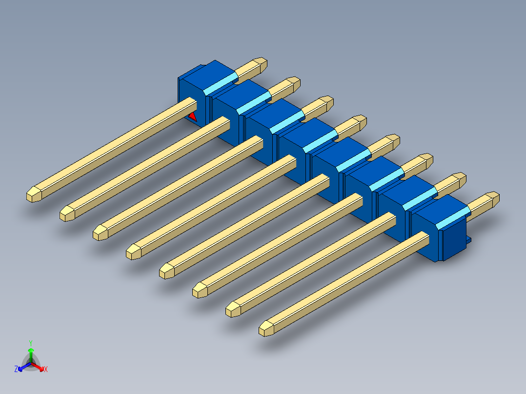 彩色公头100mil（2.54mm）系列-DS1021_blue_1x08p_100mil_Type5_rev1.0正等轴测图
