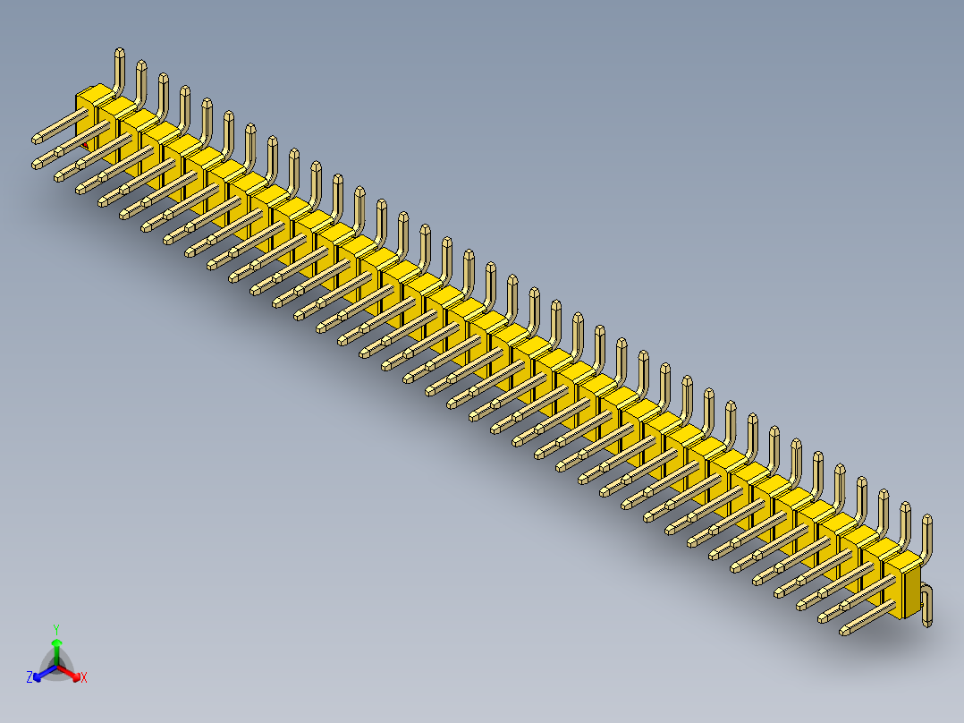 彩色公排针 100mil 2.54mm 系列-DS1022_yellow_76p_100mil_TypeSMT_rev1.0主视图