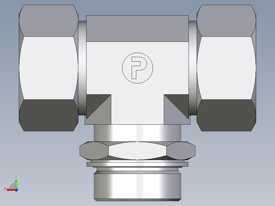 卡套式工业通用硬管接头EO_Adjustable_locknut_branch_tee_TEE38SMCF后视图