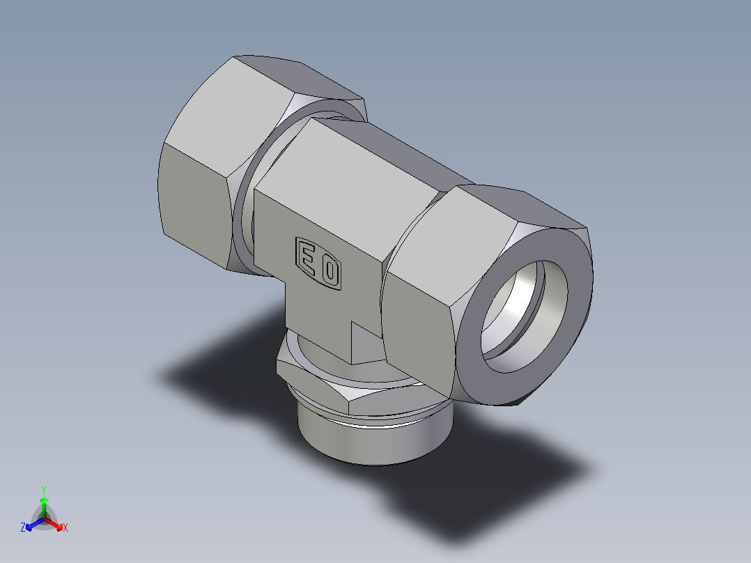 卡套式工业通用硬管接头EO_Adjustable_locknut_branch_tee_TEE38SMCF正等轴测图