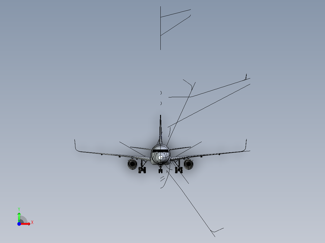 F 空客A320飞机 鲨鱼鳍翼尖小翼 起落架 3D建模 前视图