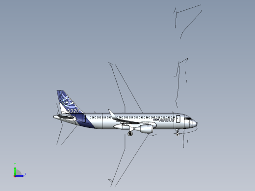 F 空客A320飞机 鲨鱼鳍翼尖小翼 起落架 3D建模 左视缩略图