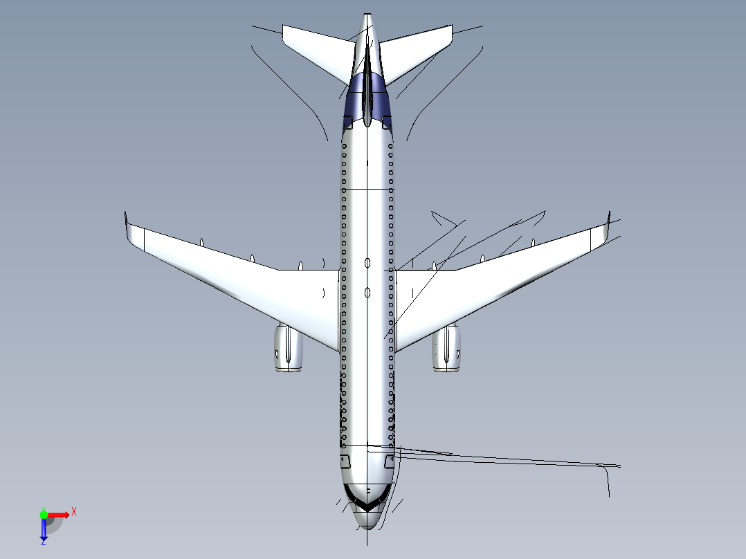 F 空客A320飞机 鲨鱼鳍翼尖小翼 起落架 3D建模 俯视图