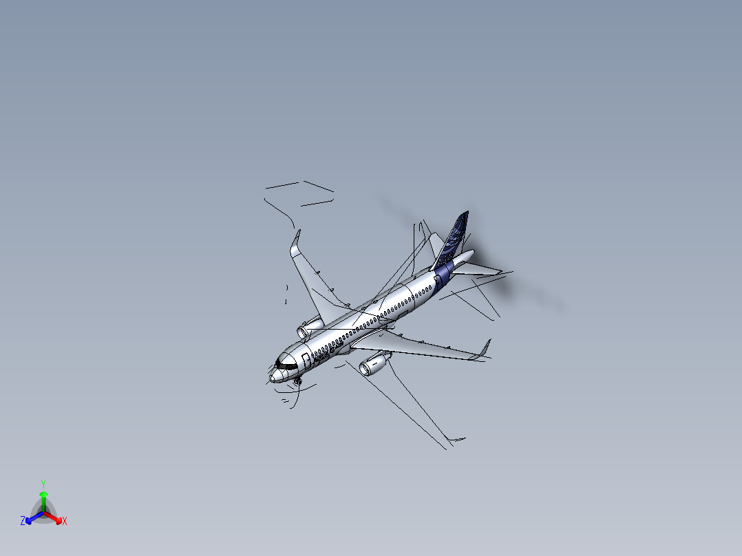 F 空客A320飞机 鲨鱼鳍翼尖小翼 起落架 3D建模 正等轴测图