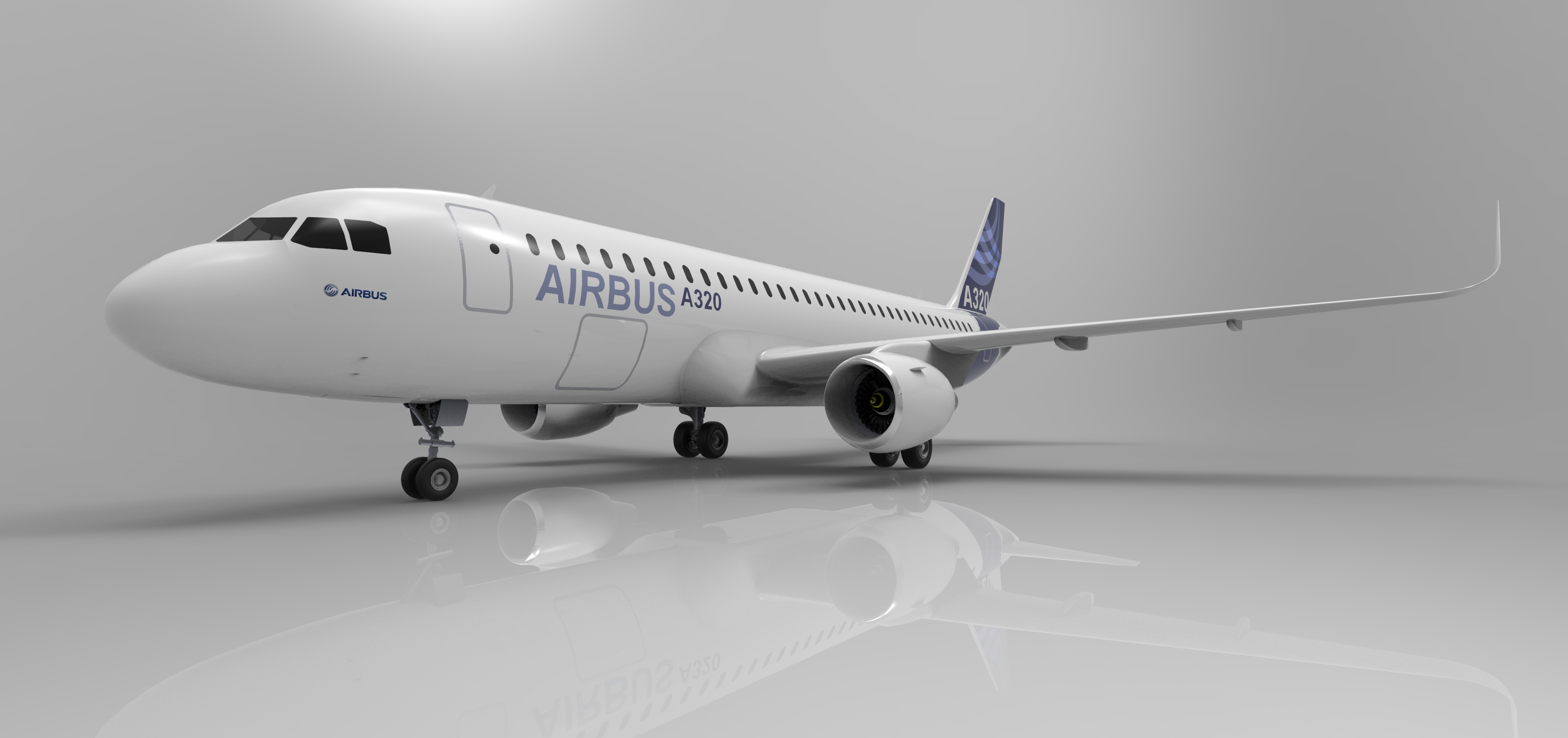 F 空客A320飞机 鲨鱼鳍翼尖小翼 起落架 3D建模 