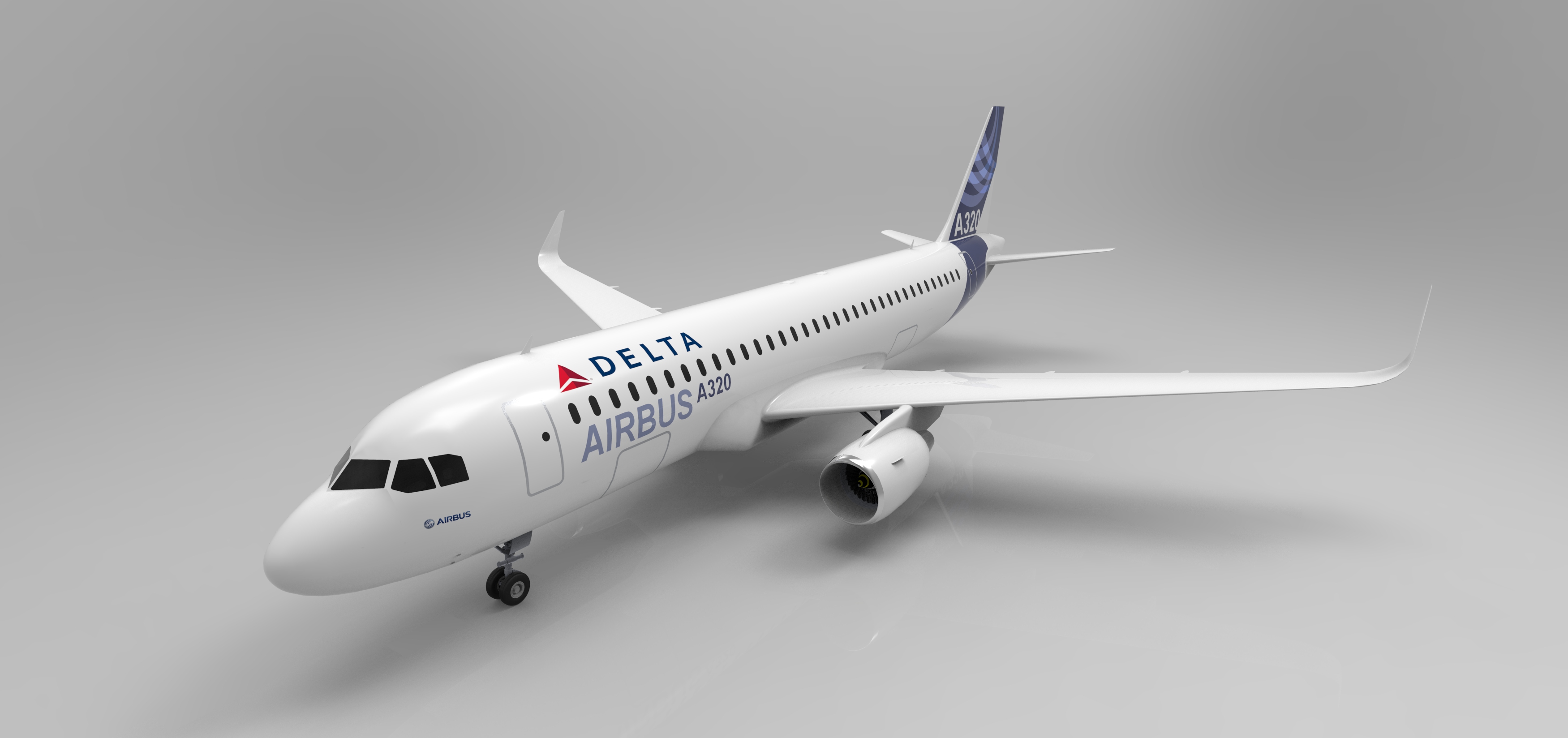F 空客A320飞机 鲨鱼鳍翼尖小翼 起落架 3D建模 