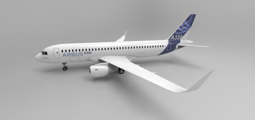 F 空客A320飞机 鲨鱼鳍翼尖小翼 起落架 3D建模 缩略图