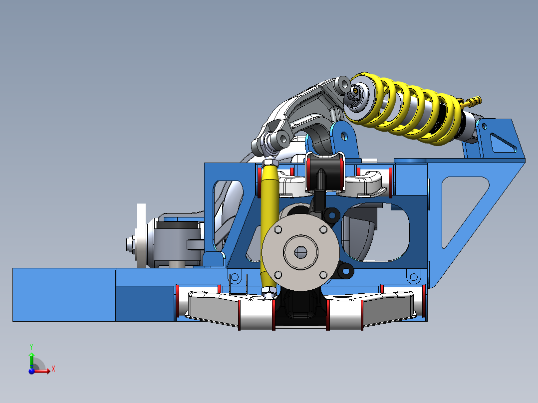 小型跑车的悬臂悬架3D数模图纸 Solidworks设计前视图