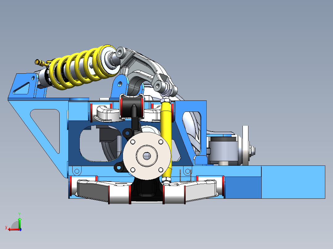 小型跑车的悬臂悬架3D数模图纸 Solidworks设计后视图
