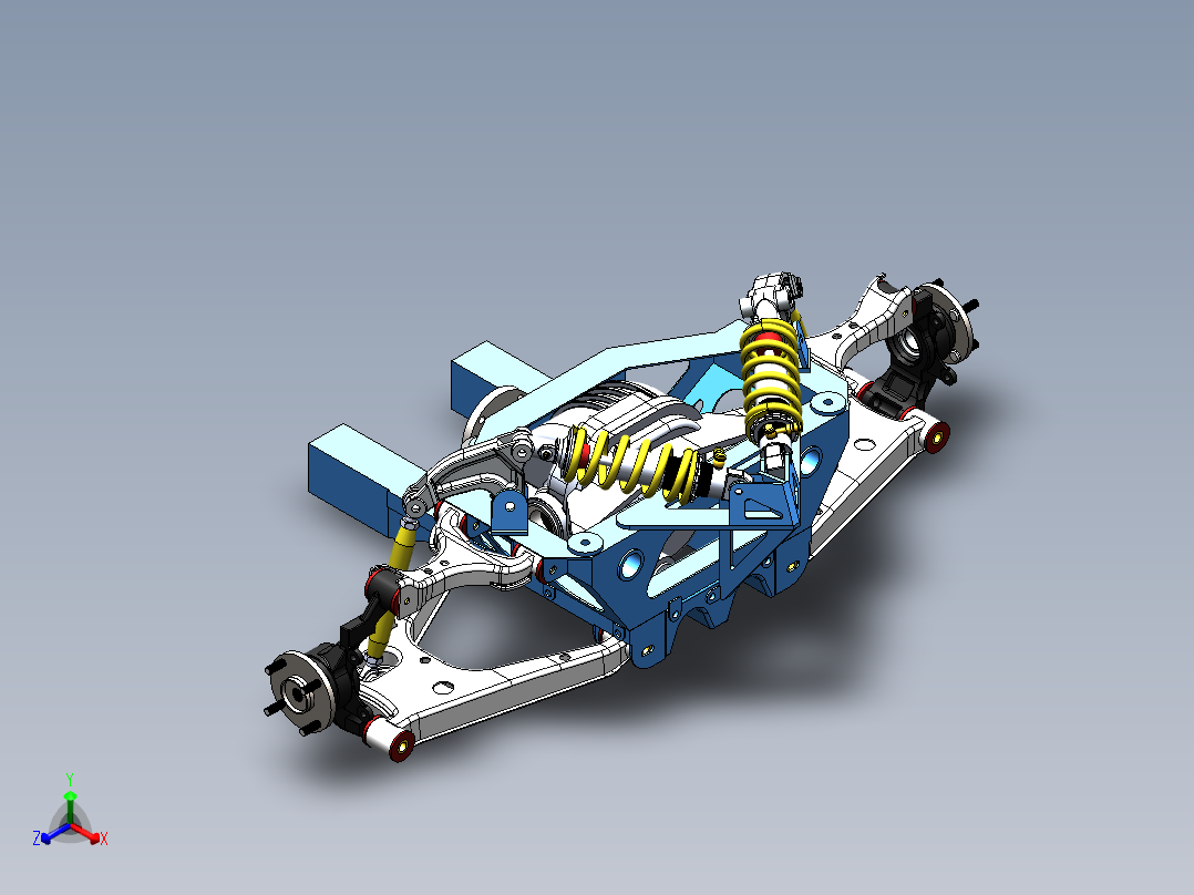 小型跑车的悬臂悬架3D数模图纸 Solidworks设计正等轴测图