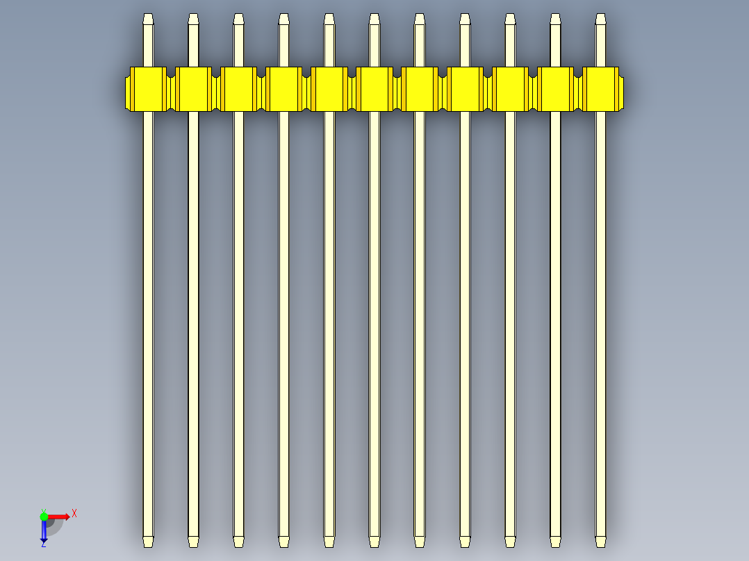 彩色公头100mil（2.54mm）系列-DS1021_yellow_3x11p_100mil_Type43_rev1.0俯视图