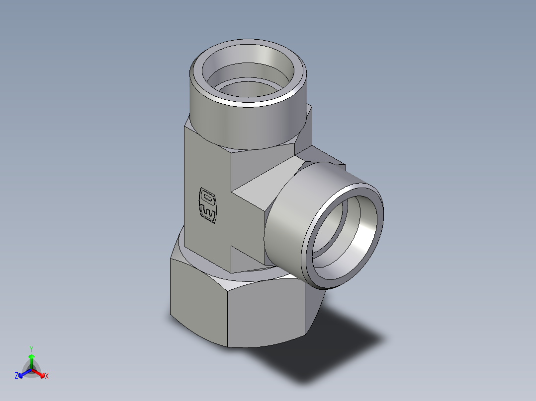 卡套式工业通用硬管接头EO_Swivel_nut_run_tee_EL30SOMDCF正等轴测图