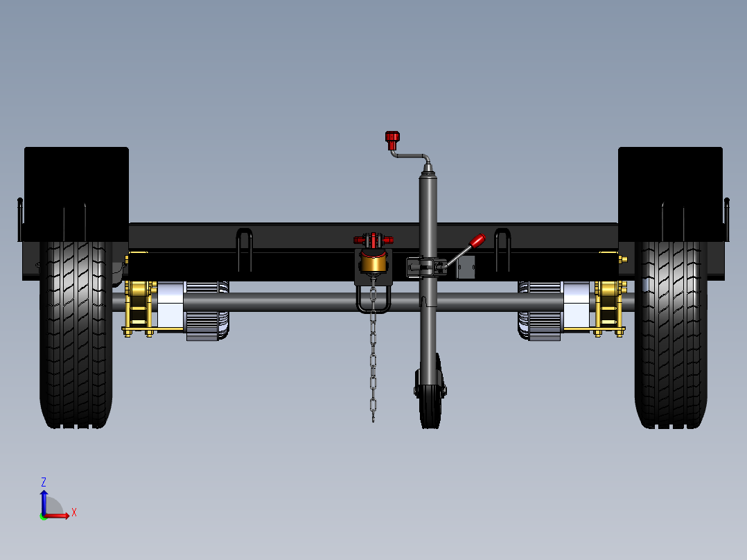 两轮拖车架3D数模图纸 Solidworks设计前视图